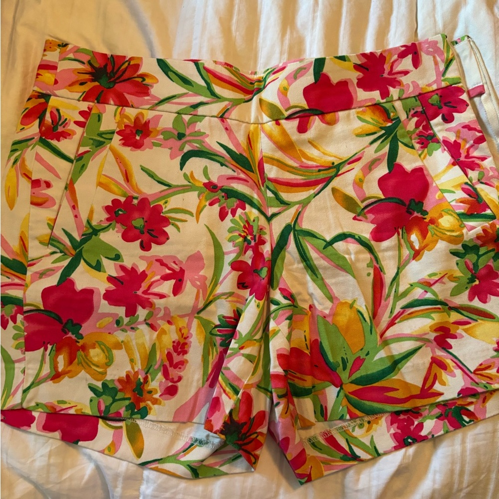 J. Crew High Waist Pink and Green Shorts with Tropical Print